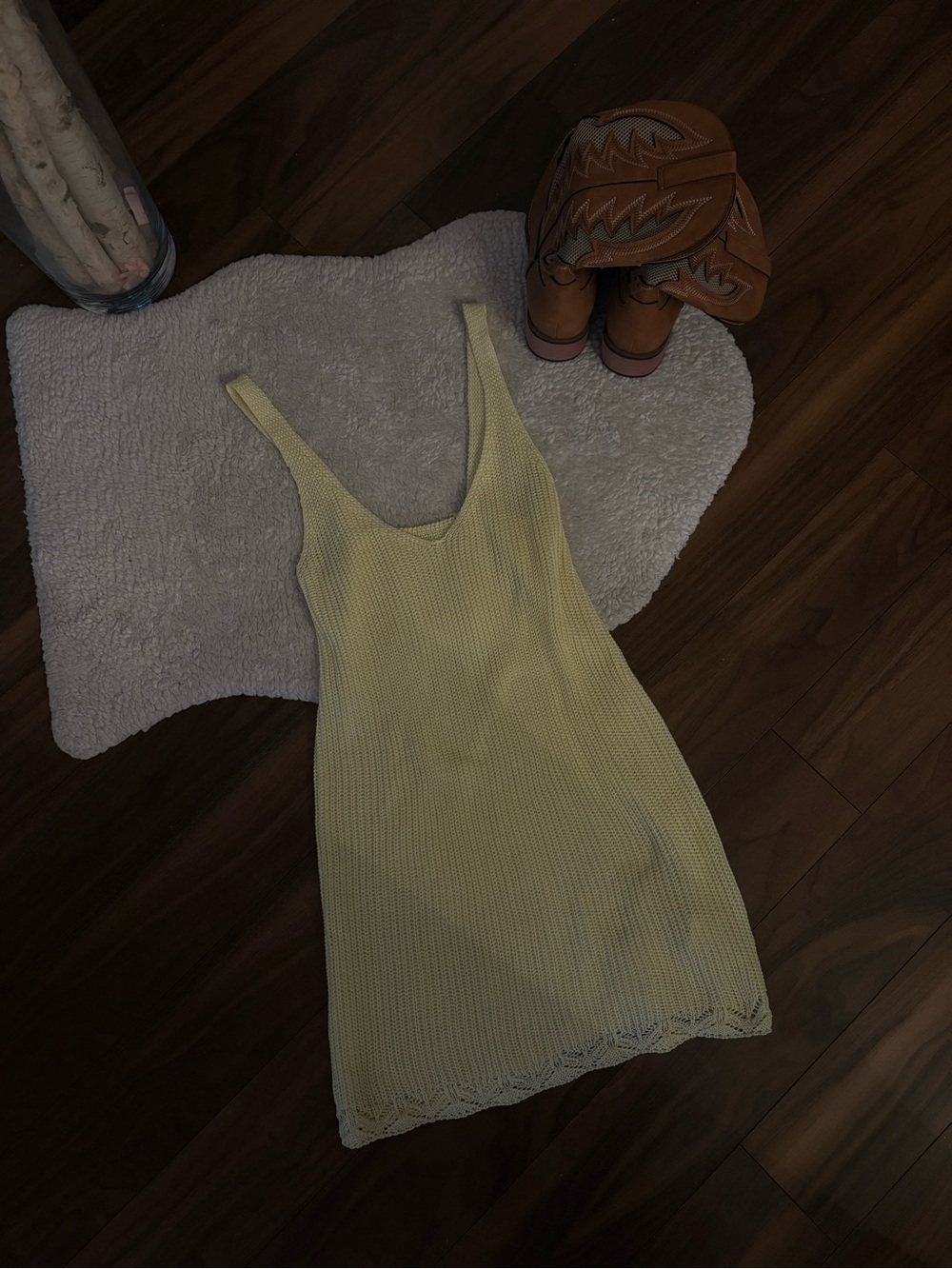 🌼VINTAGE YELLOW BUTTERNUT RIBBED KNIT MINI DRESS